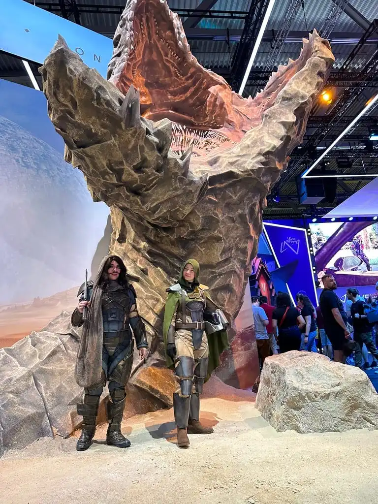A giant worm statue from the Dune franchise on display at the Gamescom
2024.